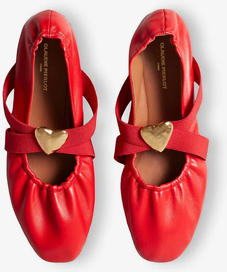 Womens Noir / Gris Heart-Plaque Leather Ballet Flats Eur 40 / 7 Uk Women - Image 3