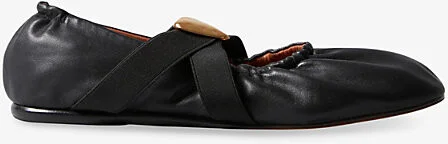 Womens Noir / Gris Heart-Plaque Leather Ballet Flats Eur 40 / 7 Uk Women