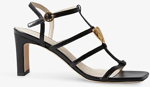 Womens Noir / Gris Heart-Plaque Leather Heeled Sandals Eur 41 / 8 Uk Women
