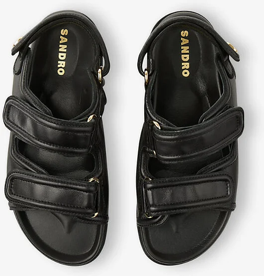 Womens Noir / Gris Logo-Plaque Double-Strap Leather Sandals Eur 40 / 7 Uk Women - Image 2