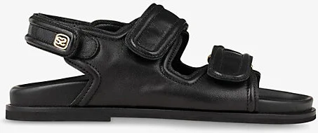 Womens Noir / Gris Logo-Plaque Double-Strap Leather Sandals Eur 40 / 7 Uk Women