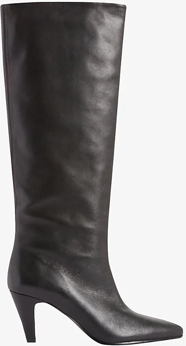 Womens Noir / Gris Pointed-Toe Leather Knee-High Boots Eur 38/5 Uk Women