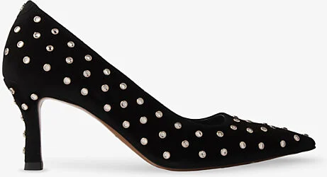 Womens Noir / Gris Rhinestone-Embellished Heeled Leather Pumps Eur 37 / 4 Uk Women