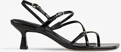 Womens Noir / Gris Strappy Square-Toe Leather Heeled Sandals Eur 37 / 4 Uk Women