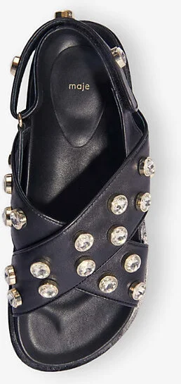 Womens Noir / Gris Studded Flat Leather Sandals Eur 38/5 Uk Women - Image 2