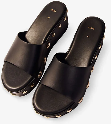 Womens Noir / Gris Studded Leather Wedge Mules Eur 41 / 8 Uk Women - Image 2