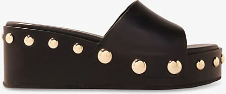 Womens Noir / Gris Studded Leather Wedge Mules Eur 41 / 8 Uk Women