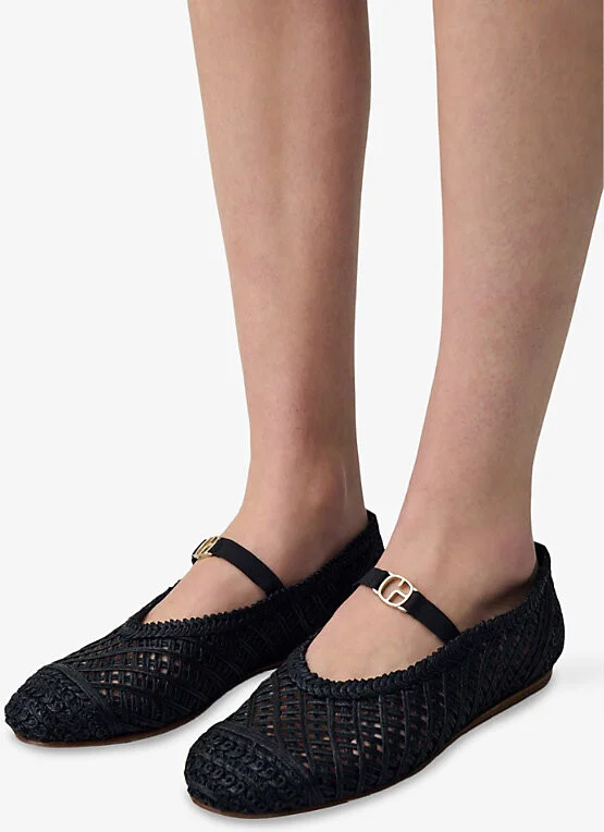 Womens Noir / Gris Woven Leather Ballet Flats Eur 41 / 8 Uk Women - Image 2