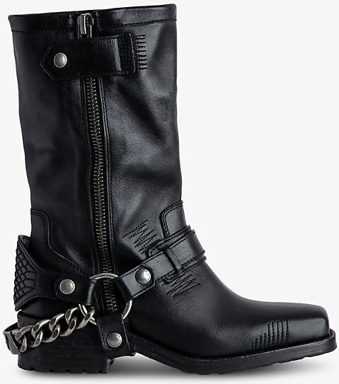 Womens Noir Igata Metal-Chain Leather Ankle Boots Eur 41 / 7 Uk Men