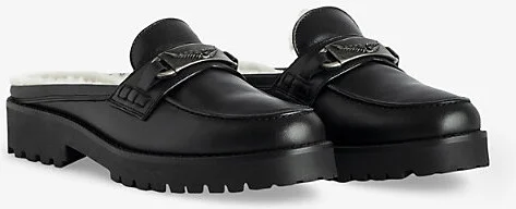 Womens Noir Joe Shearling-Lined Backless Leather Loafers Eur 36 / 3 Uk Women - Image 2