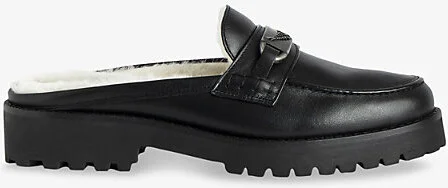 Womens Noir Joe Shearling-Lined Backless Leather Loafers Eur 36 / 3 Uk Women