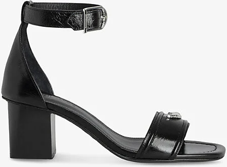 Womens Noir Logo-Plaque Leather Heeled Sandals Eur 38/5 Uk Women