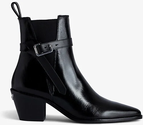 Womens Noir Tyler Buckle-Embellished Leather Ankle Boots Eur 38/5 Uk Women