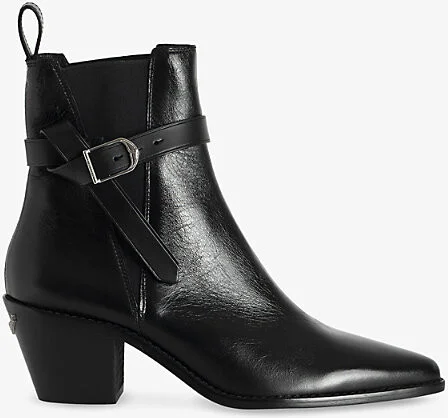 Womens Noir Tyler Buckled Leather Heeled Ankle Boots Eur 39 / 6 Uk Women