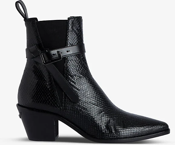 Womens Noir Tyler Python-Effect Leather Ankle Boots Eur 41 / 7 Uk Men