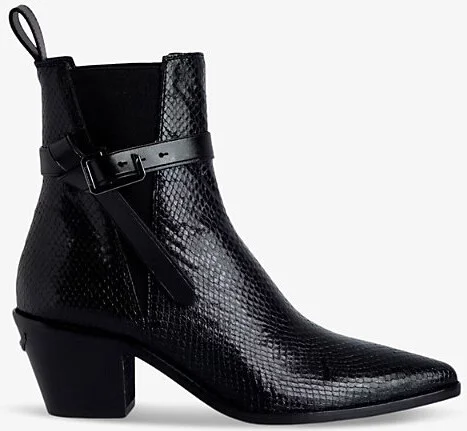 Womens Noir Tyler Python-Effect Leather Heeled Ankle Boots Eur 39 / 6 Uk Women