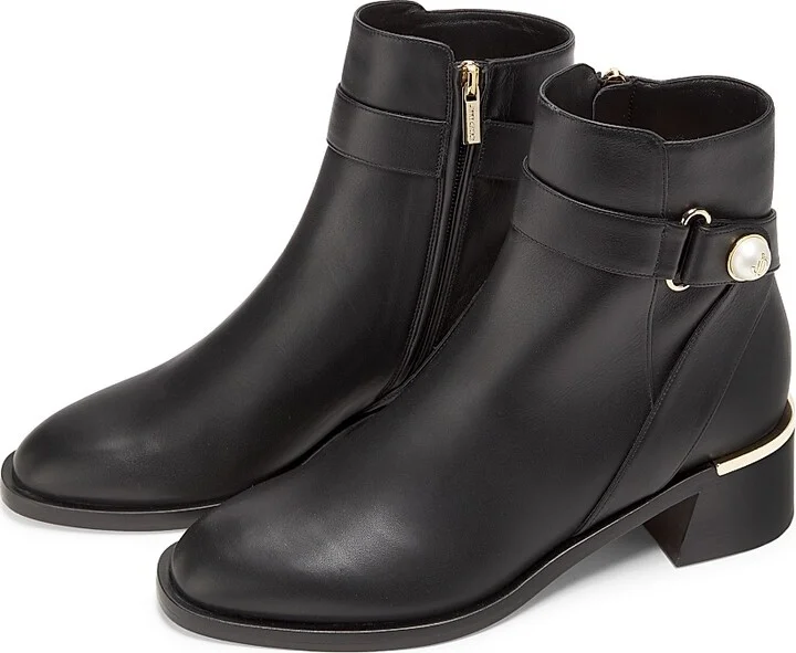 Women's Noor 45MM Block-Heel Leather Boots - Black Gold - Size 7 - Image 2