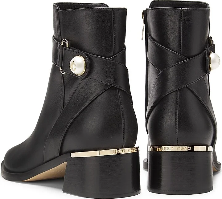 Women's Noor 45MM Block-Heel Leather Boots - Black Gold - Size 7 - Image 3