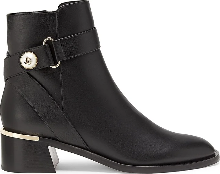 Women's Noor 45MM Block-Heel Leather Boots - Black Gold - Size 7
