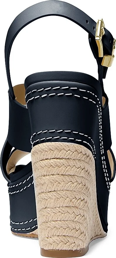 Women's Nora 125MM Leather Platform Wedge Slingback Sandals - Black - Size 6 - Image 3