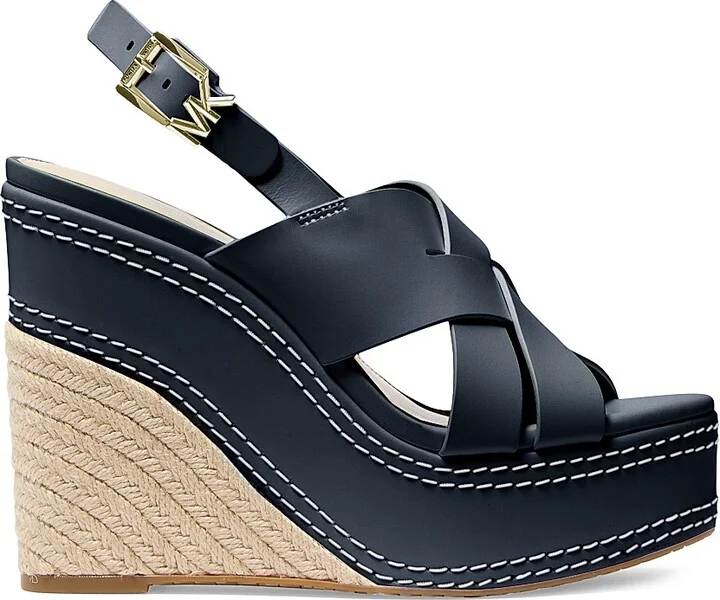 Women's Nora 125MM Leather Platform Wedge Slingback Sandals - Black - Size 6