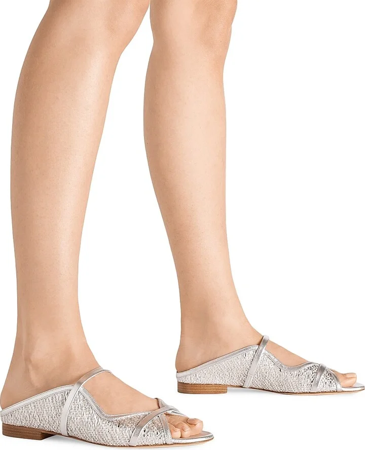Women's Norah Metallic Raffia Flat Sandals - Silver - Size 10 - Image 5