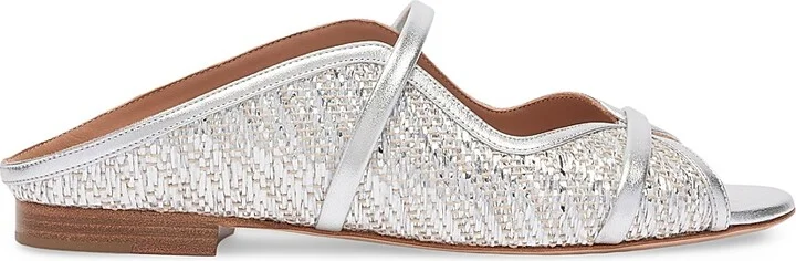 Women's Norah Metallic Raffia Flat Sandals - Silver - Size 10