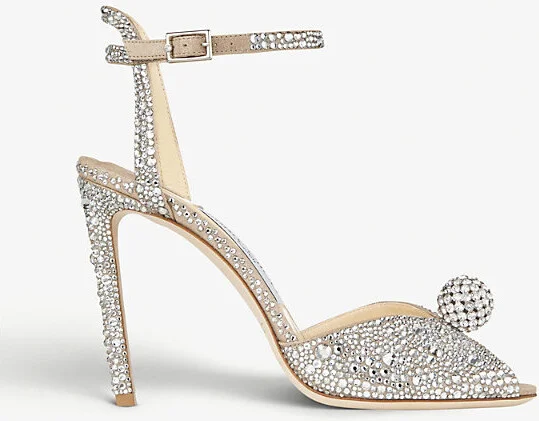Womens Nude/Crystal Sacora 100 Crystal-Embellished Suede Sandals Eur 34.5 / 1.5 Uk Women