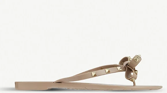 Womens Nude Rockstud-Embellished Flip-Flops Eur 36 / 3 Uk Women