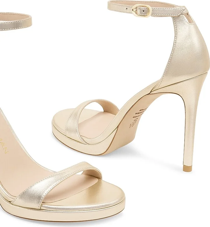 Women's Nudist 100MM Metallic Leather Platform Sandals - Light Gold - Size 10 - Image 4