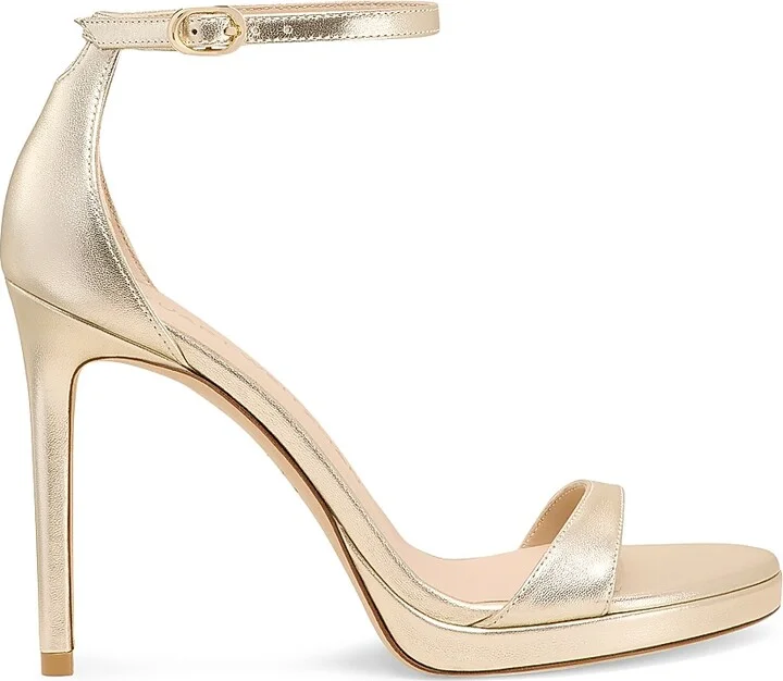 Women's Nudist 100MM Metallic Leather Platform Sandals - Light Gold - Size 10