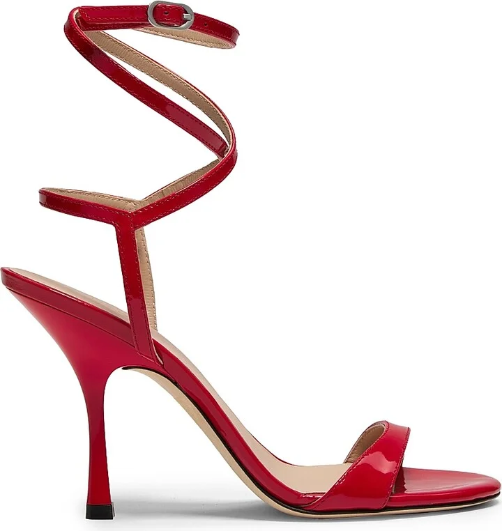 Women's Nudist 100MM Patent Leather Wrap Sandals - Cherry - Size 10