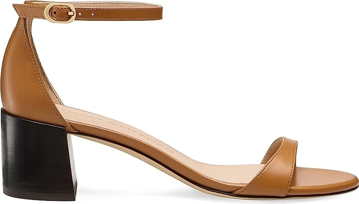 Women's Nudist 50MM Block-Heel Leather Sandals - Macchiato Dark Brown - Size 10