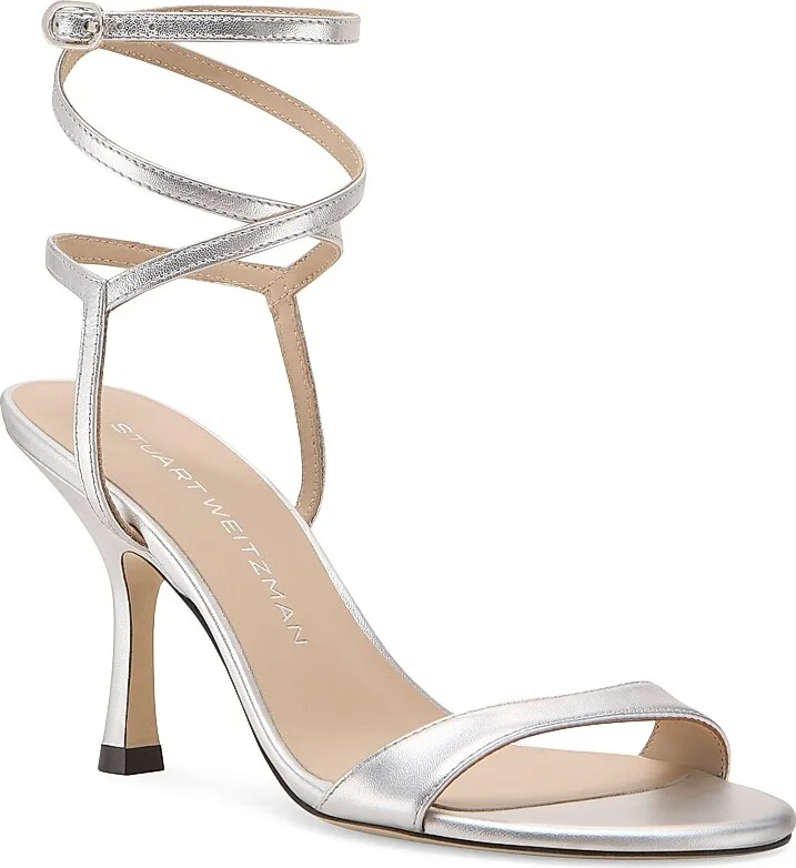 Women's Nudist 85MM Leather Wrap Sandals - Silver - Size 12 - Image 2