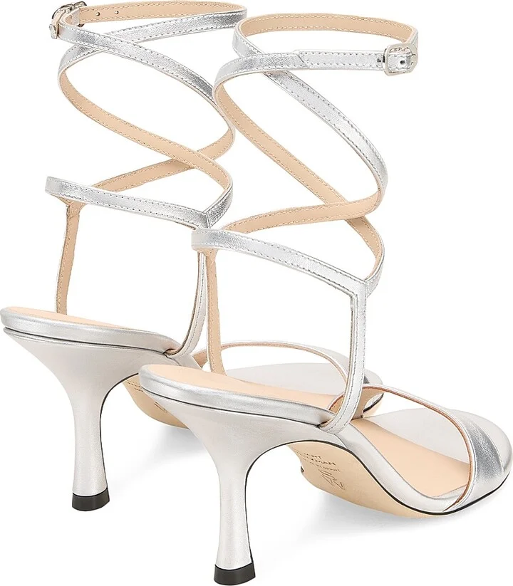 Women's Nudist 85MM Leather Wrap Sandals - Silver - Size 12 - Image 3