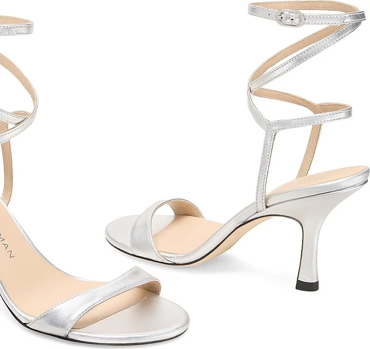 Women's Nudist 85MM Leather Wrap Sandals - Silver - Size 12 - Image 4