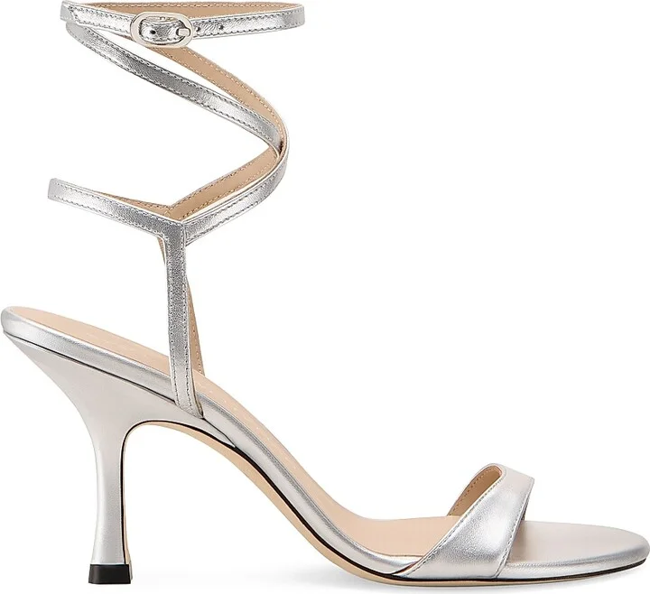 Women's Nudist 85MM Leather Wrap Sandals - Silver - Size 12