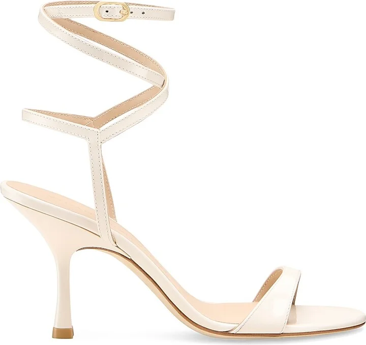 Women's Nudist 85MM Patent Leather Wrap Sandals - Cream - Size 10