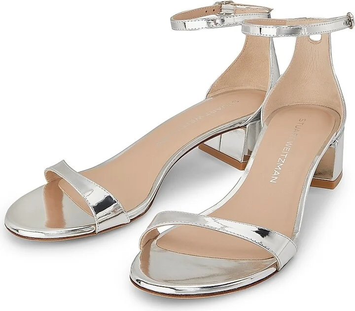 Women's Nudist Block 35MM Metallic Leather Sandals - Silver - Size 10 - Image 2