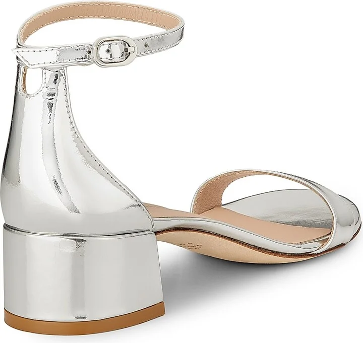 Women's Nudist Block 35MM Metallic Leather Sandals - Silver - Size 10 - Image 3