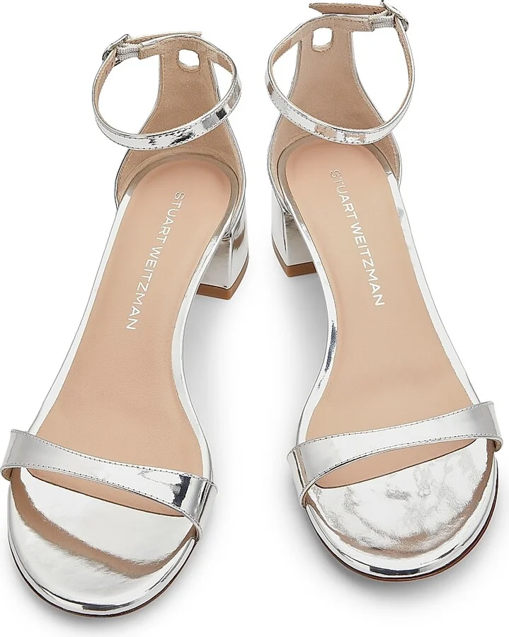 Women's Nudist Block 35MM Metallic Leather Sandals - Silver - Size 10 - Image 4