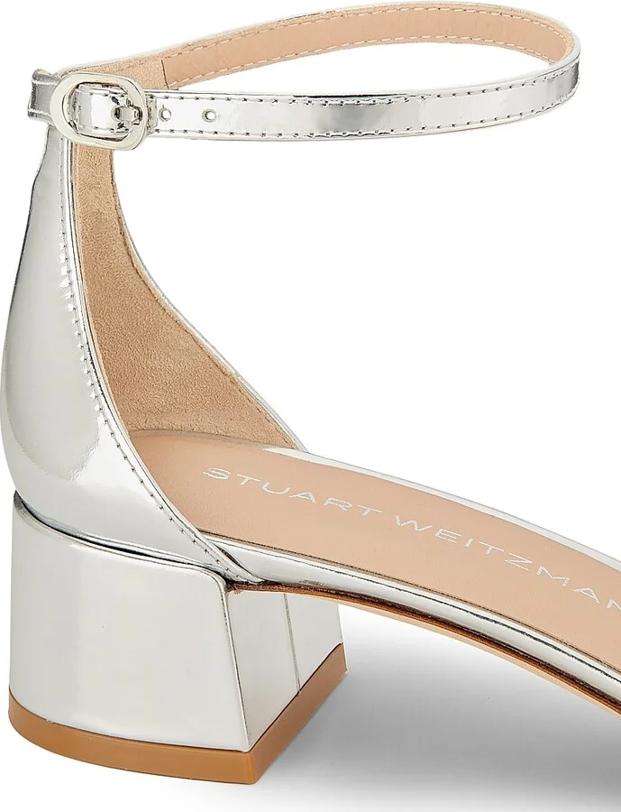 Women's Nudist Block 35MM Metallic Leather Sandals - Silver - Size 10 - Image 5