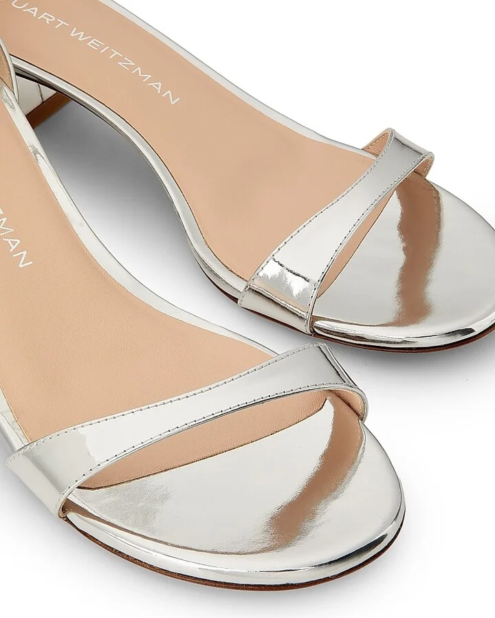Women's Nudist Block 35MM Metallic Leather Sandals - Silver - Size 10 - Image 6