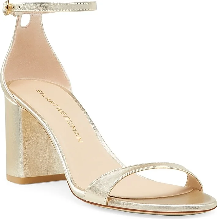 Women's Nudist Block 75MM Metallic Leather Sandals - Light Gold - Size 10 - Image 2