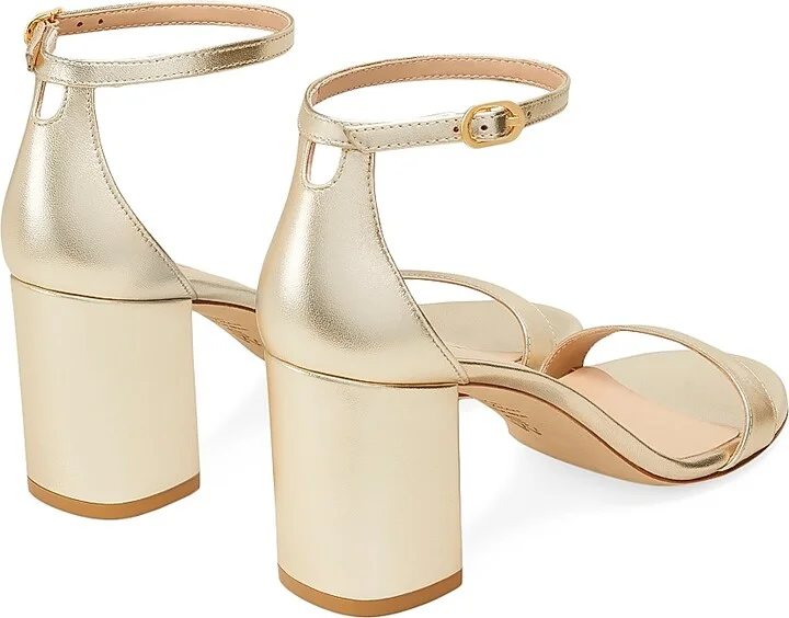 Women's Nudist Block 75MM Metallic Leather Sandals - Light Gold - Size 10 - Image 3