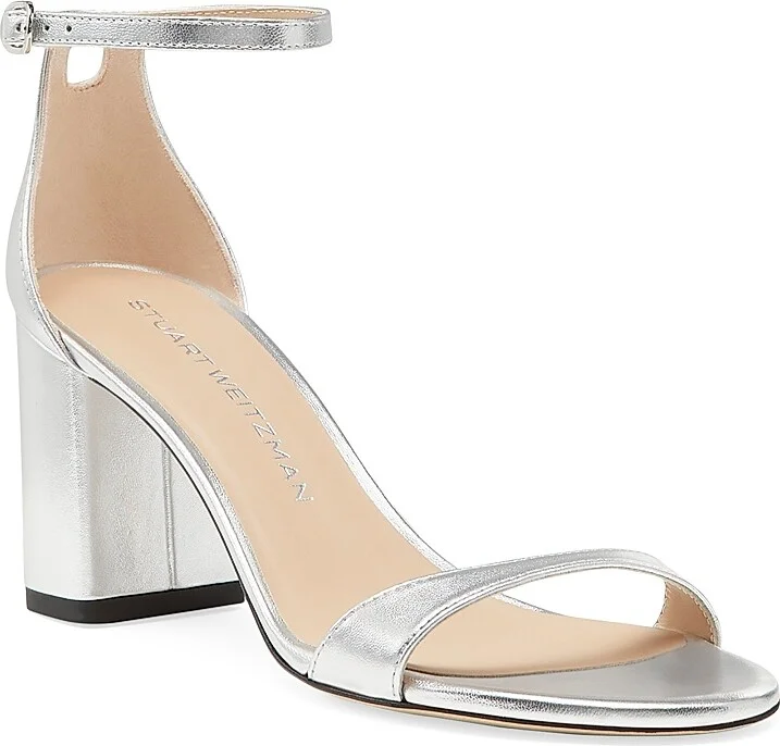 Women's Nudist Block 75MM Metallic Leather Sandals - Light Gold - Size 10 - Image 5