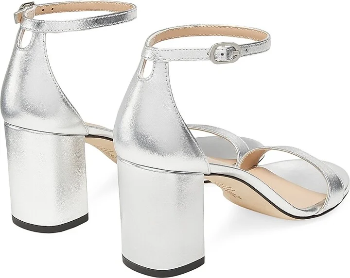 Women's Nudist Block 75MM Metallic Leather Sandals - Light Gold - Size 10 - Image 6