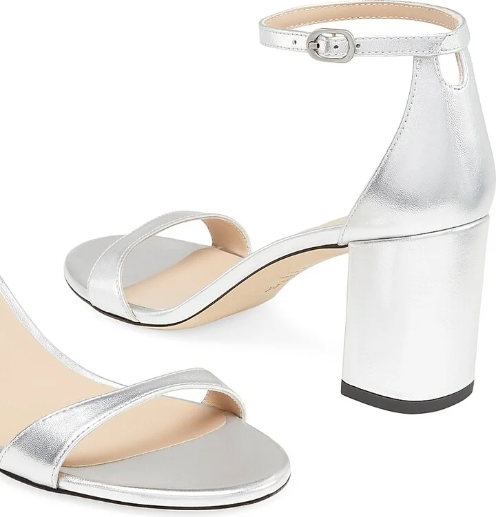 Women's Nudist Block 75MM Metallic Leather Sandals - Light Gold - Size 10 - Image 7