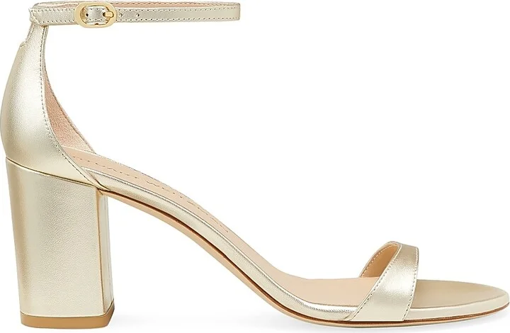 Women's Nudist Block 75MM Metallic Leather Sandals - Light Gold - Size 10