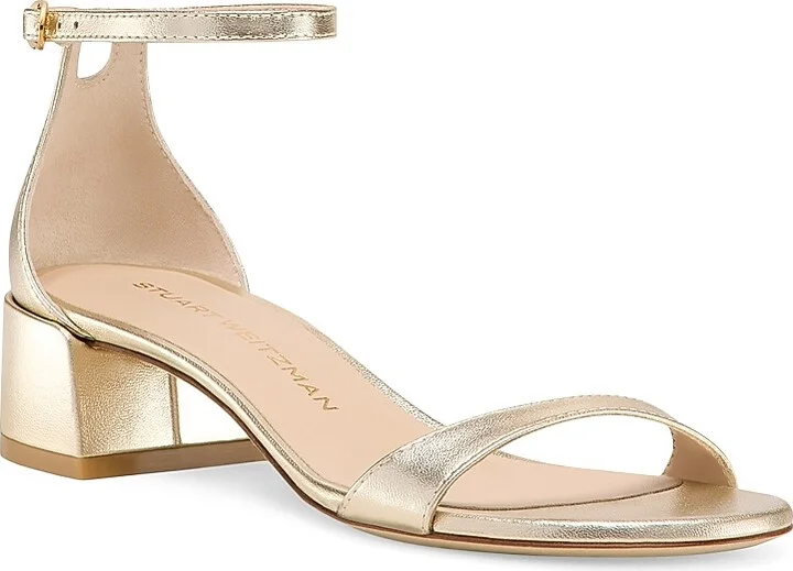 Women's Nudist Metallic Leather 35MM Block Sandals - Light Gold - Size 5 - Image 2